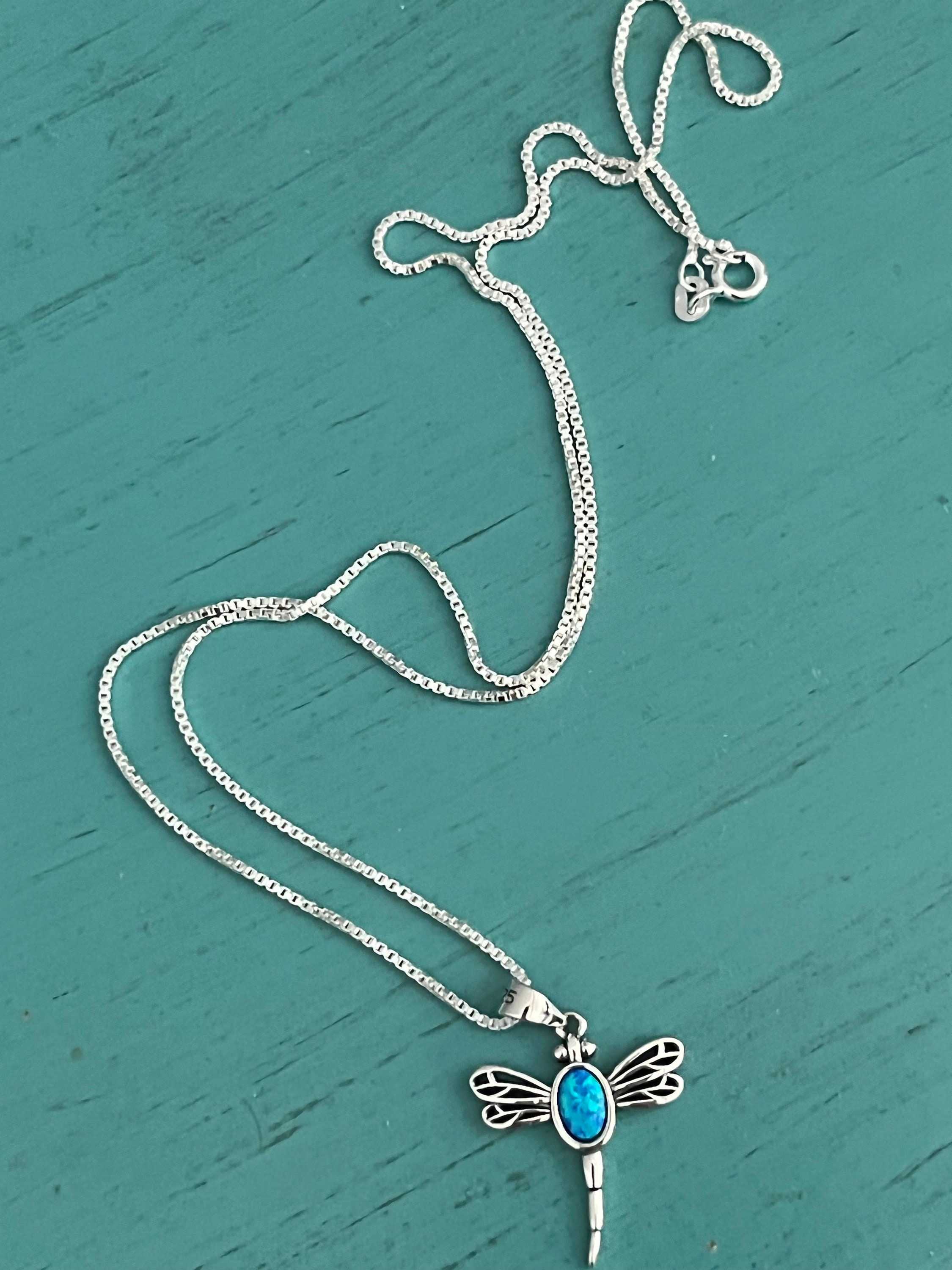 Sterling Silver Dragonfly Necklace, Dainty Pendant Necklace, Bug Silver Pendant Necklace, Boho