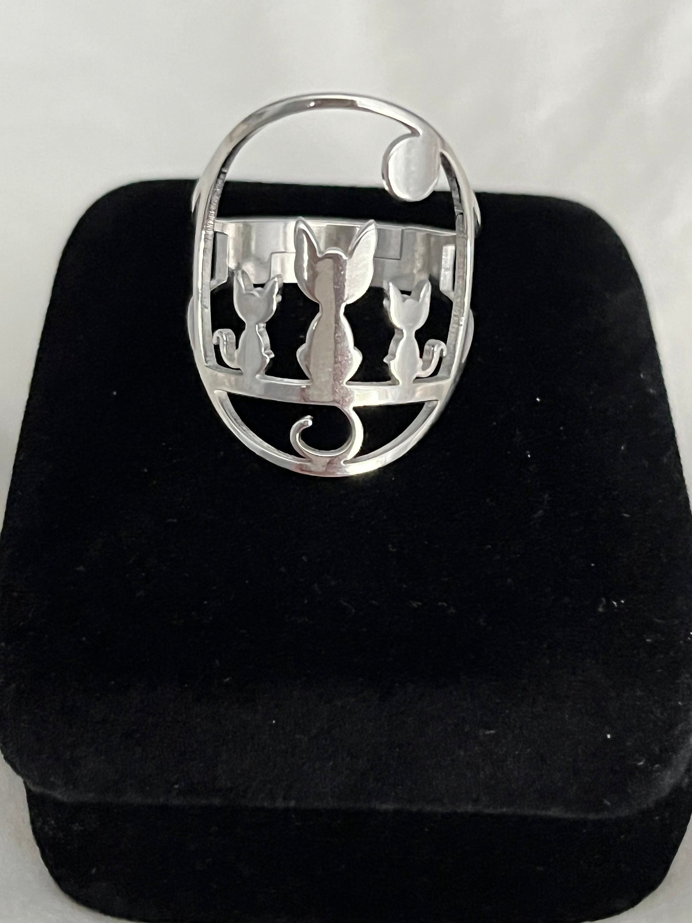 Three Cat Ring, Stainless Steel, 18K Gold Plated, Adjustable Band, Cat ...