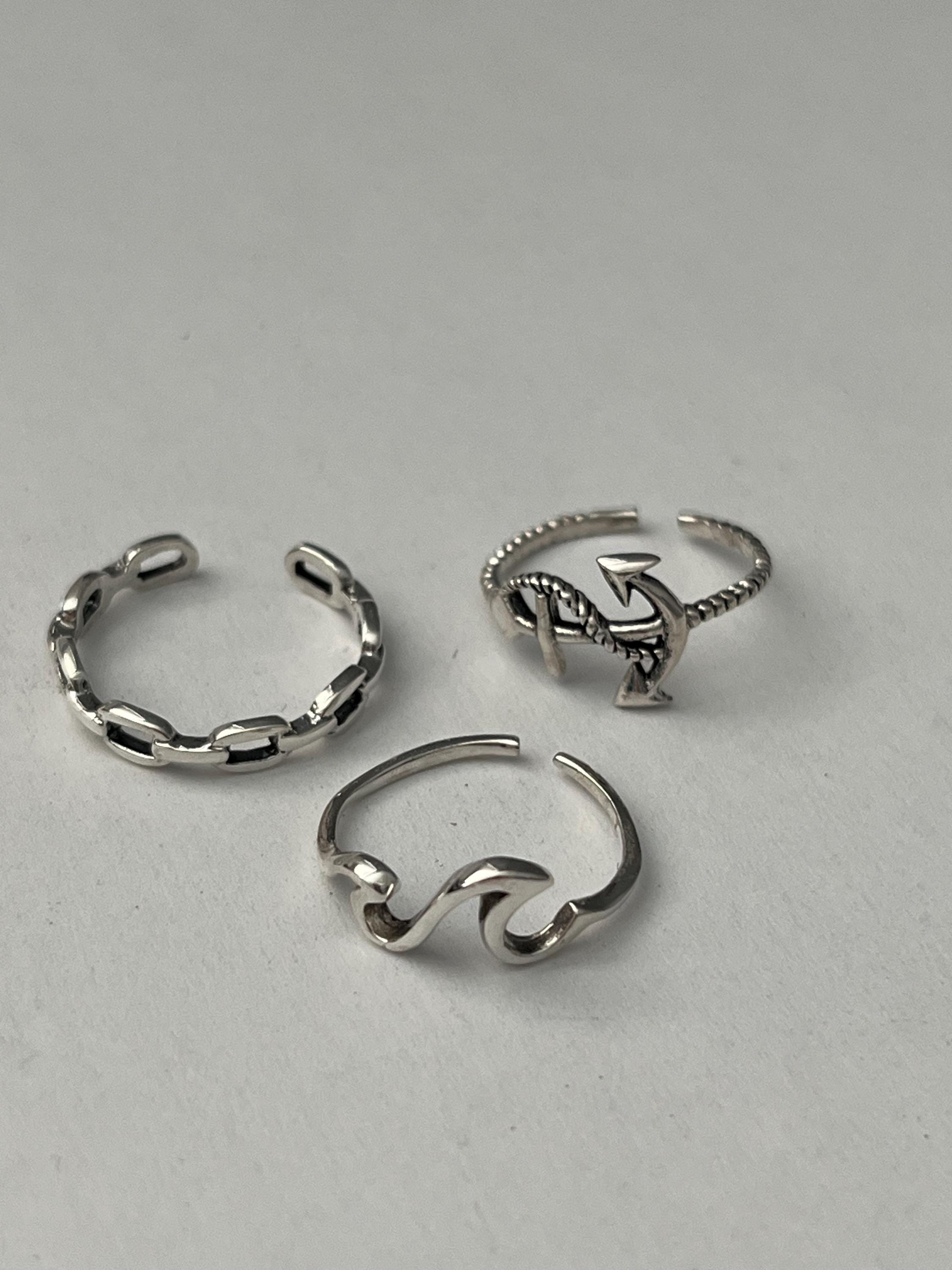 Sterling Silver Adjustable Toe Ring: Oxidized Cable, Waves & Anchor - Etsy
