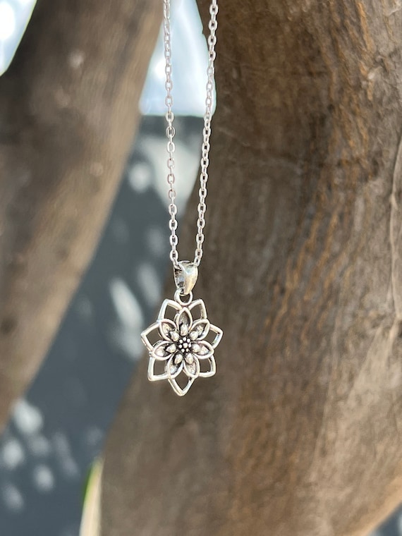Sterling Silver Lotus Flower Pendant Necklace: Blooming Lotus