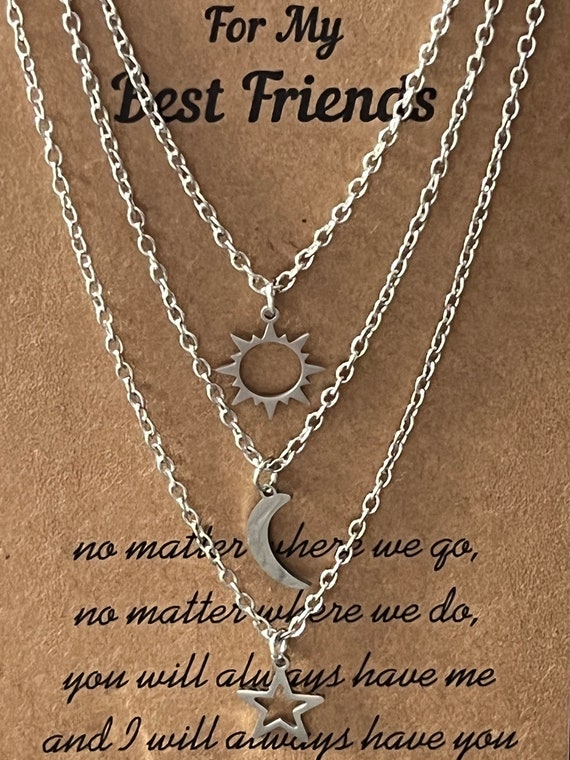 Sun, Moon & Star Necklace Set: Stainless Steel Celestial Jewelry