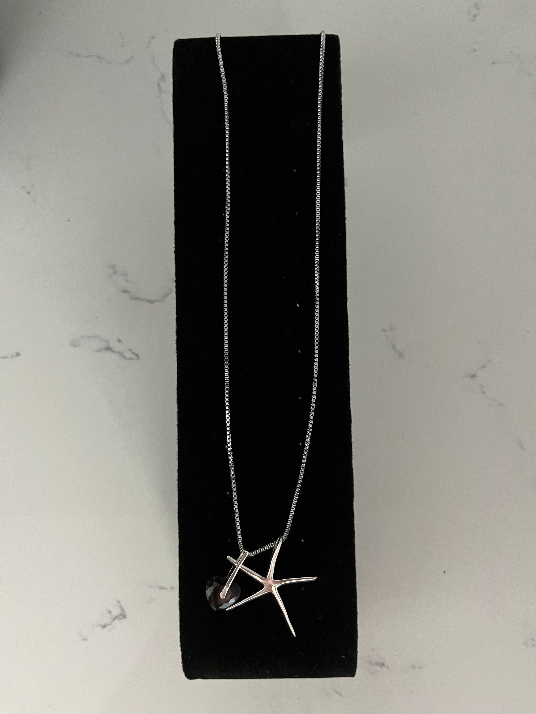 Sterling Silver Starfish With Synthetic Garnrt Heart Pendants, Sea Life ...