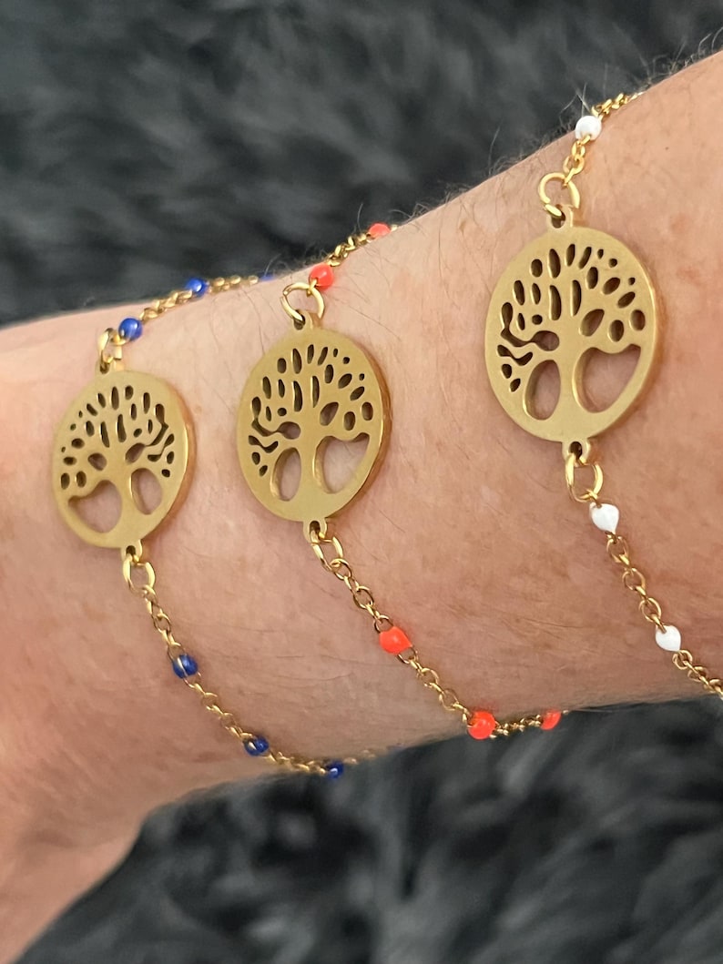 Stainless Steel Tree of Life Beaded Bracelet: Bohemian Style - Etsy