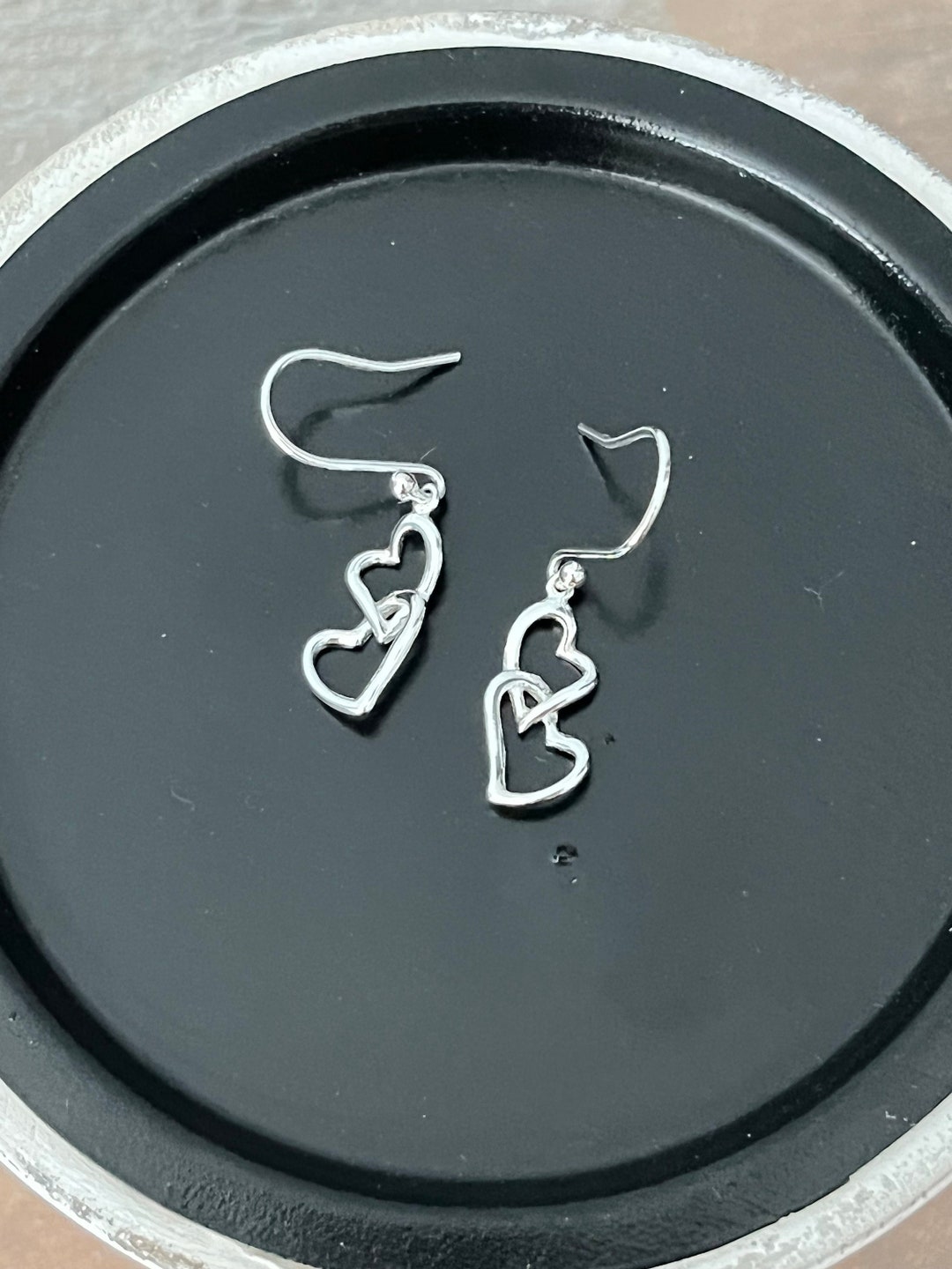 Double Small Heart Hook Earrings 925 Sterling Silver Etsy