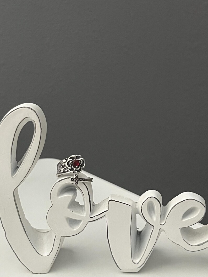 S925 Silver Rose Cross Ring With Red Zirconia - Adjustable - Etsy