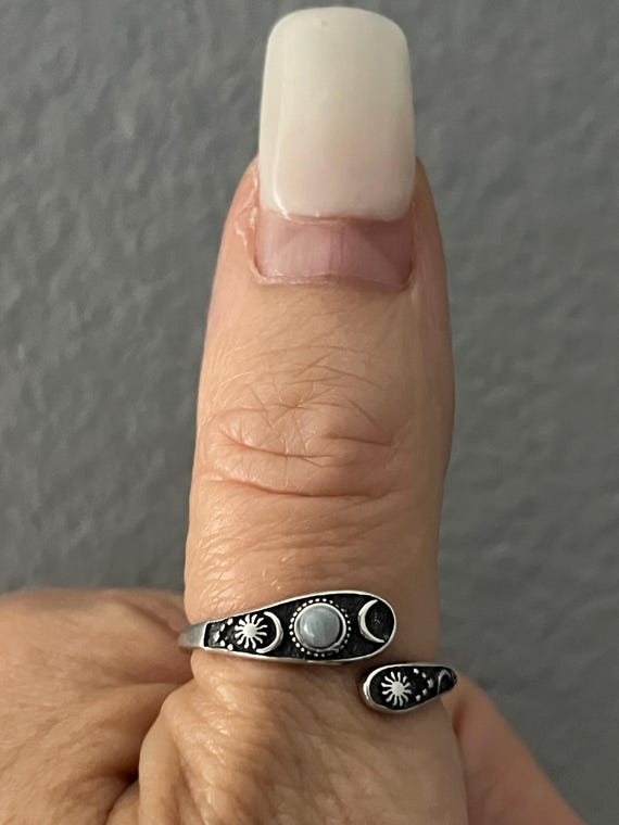 Sterling Silver Larimar Celestial Spoon Ring & Mo… - image 5