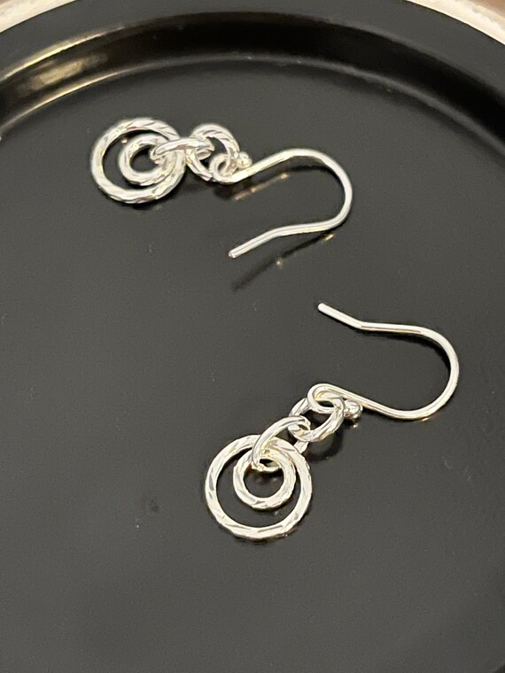 Sterling Silver Dangle Hook Earrings: Diamond Cut… - image 4