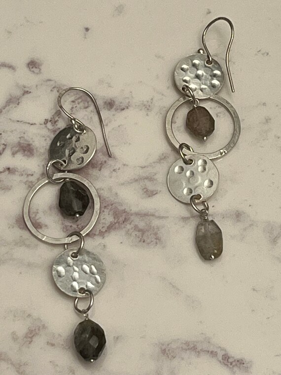Faceted Labradorite Silver Disk Earrings, 925 Ste… - image 3