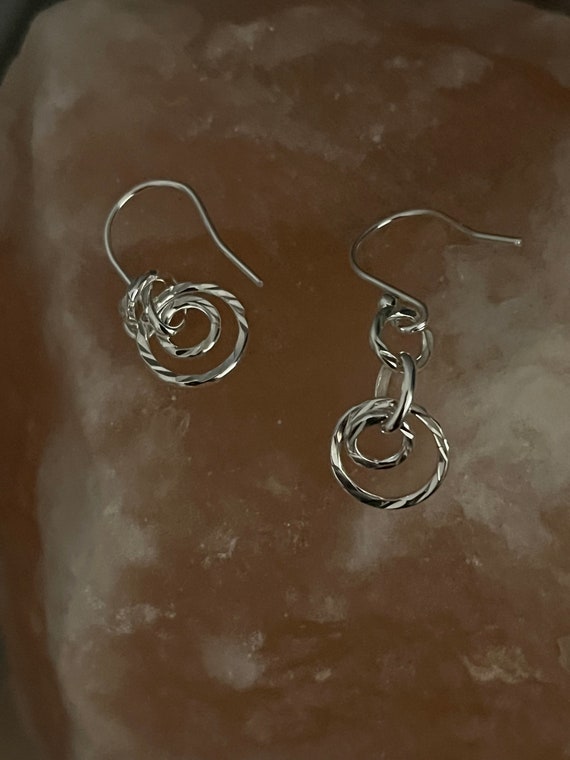 Sterling Silver Dangle Hook Earrings: Diamond Cut… - image 10