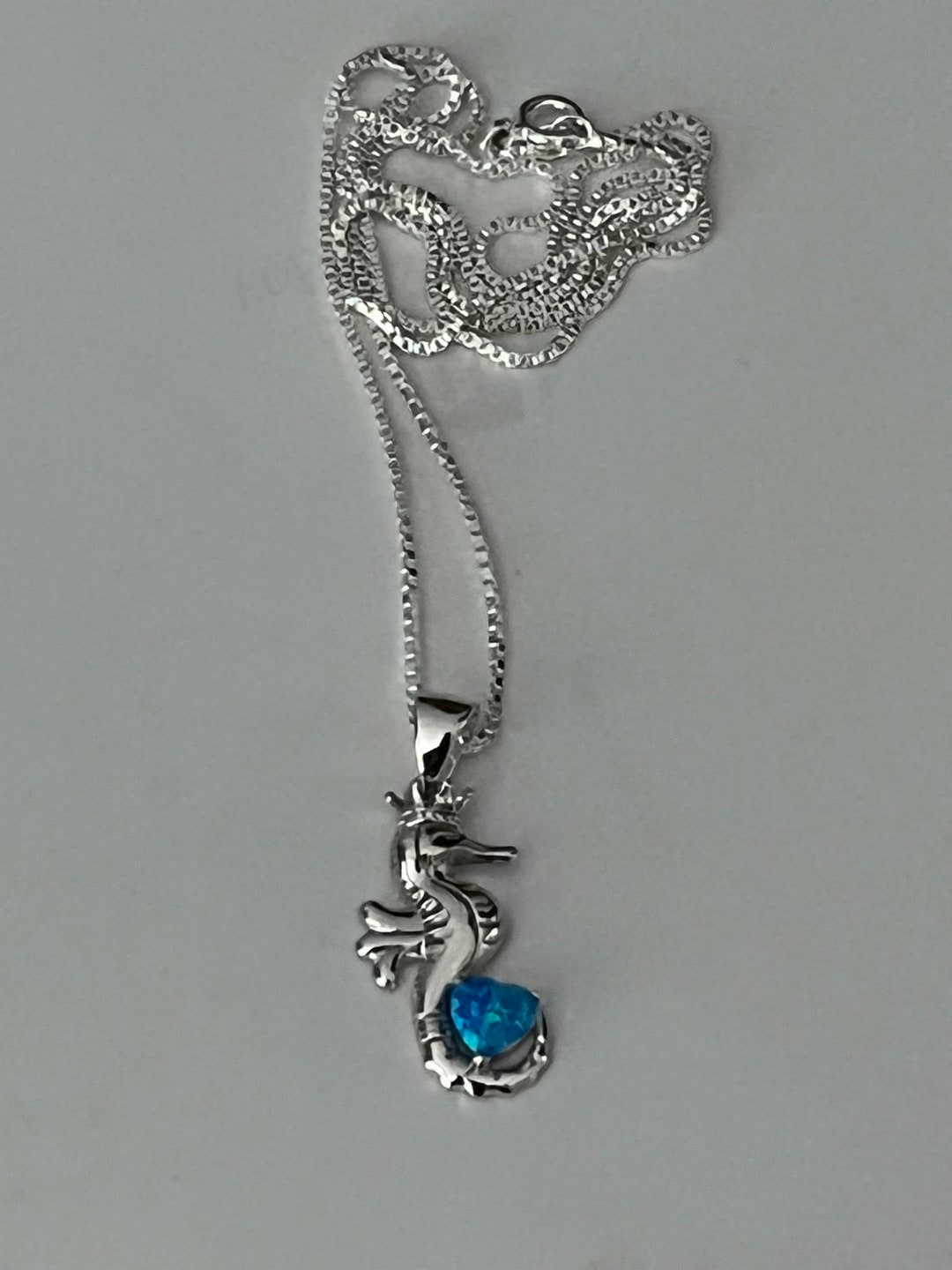 Sterling Silver 925 Seahorse Pendant Necklace, Seahorse Lab Opal ...