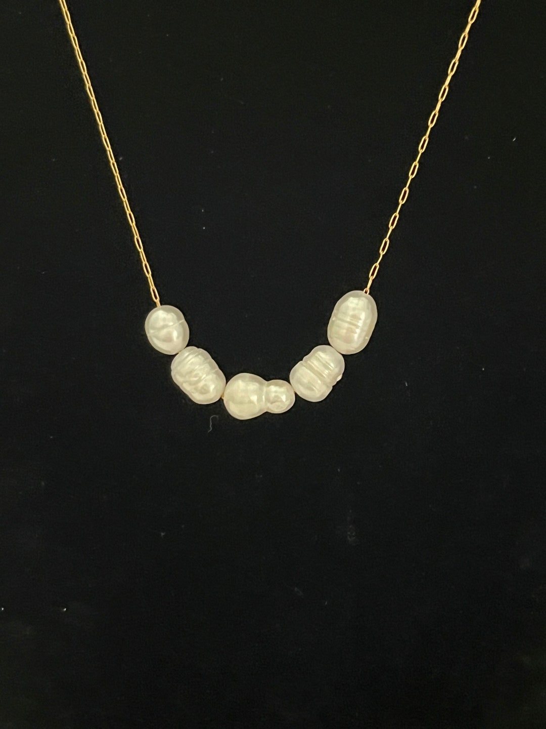 Simple 5 Freshwater Pearls Necklace, Dainty 5 Freshwater Pearls