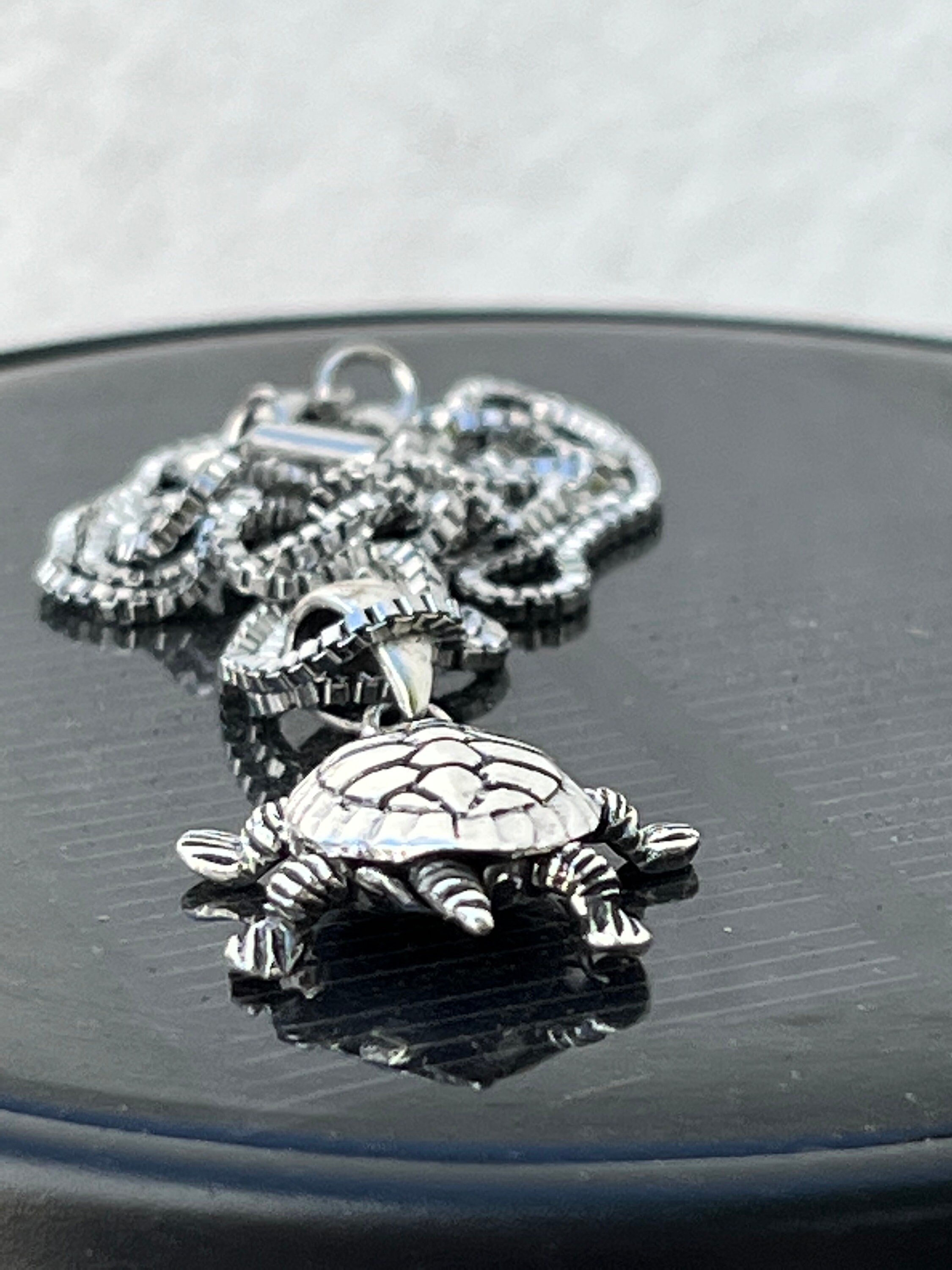 Sterling Silver Turtle Pendant Necklace, Silver Pendant With Moving