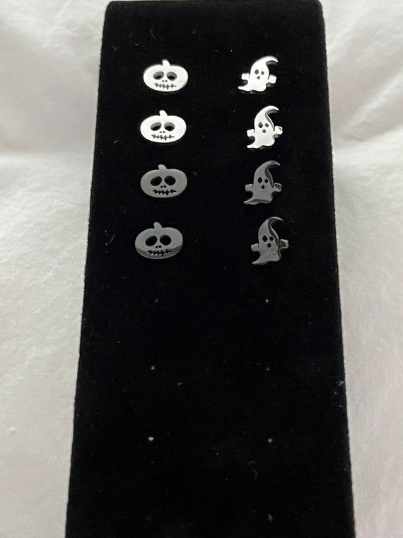 Stainless Steel Ghost & Pumpkin Stud Earrings, Si… - image 3