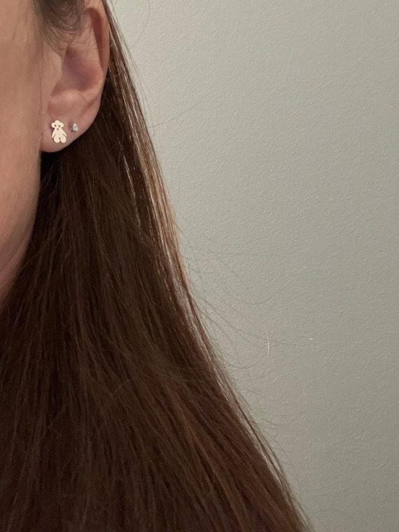 Sterling Silver Teddy Bear Stud Earrings, Tiny An… - image 1