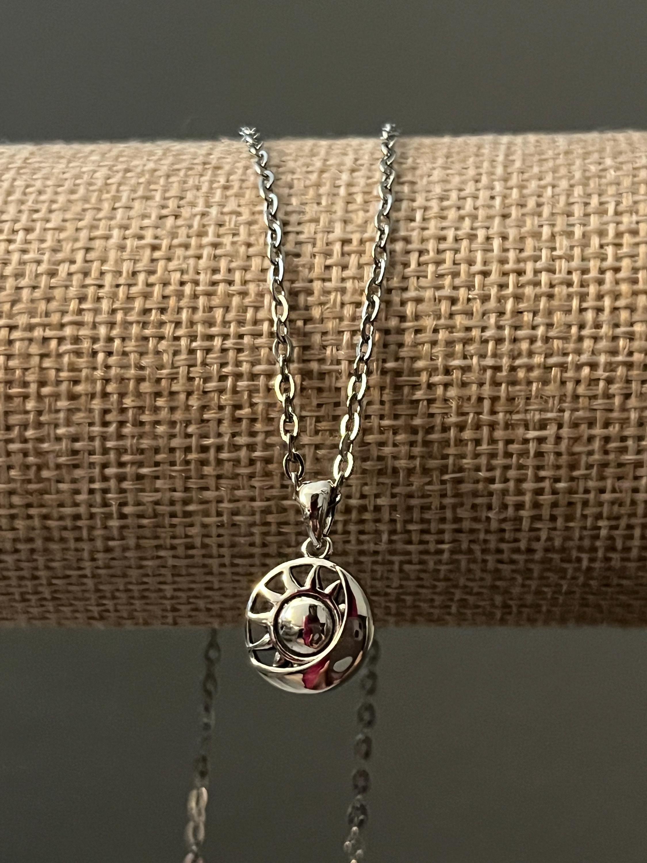 Sterling Silver Sun & Moon Pendant, 304 Stainless Steel Chain Necklace ...
