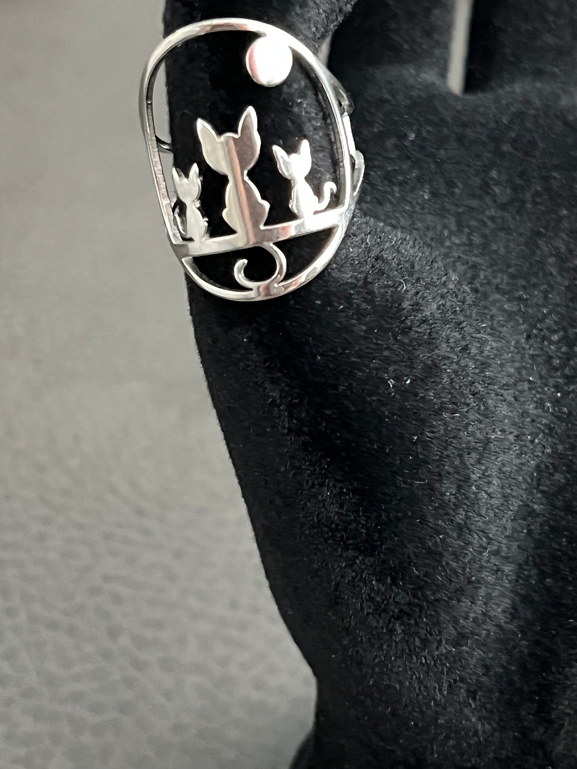 Three Cat Ring, Stainless Steel, 18K Gold Plated, Adjustable Band, Cat ...