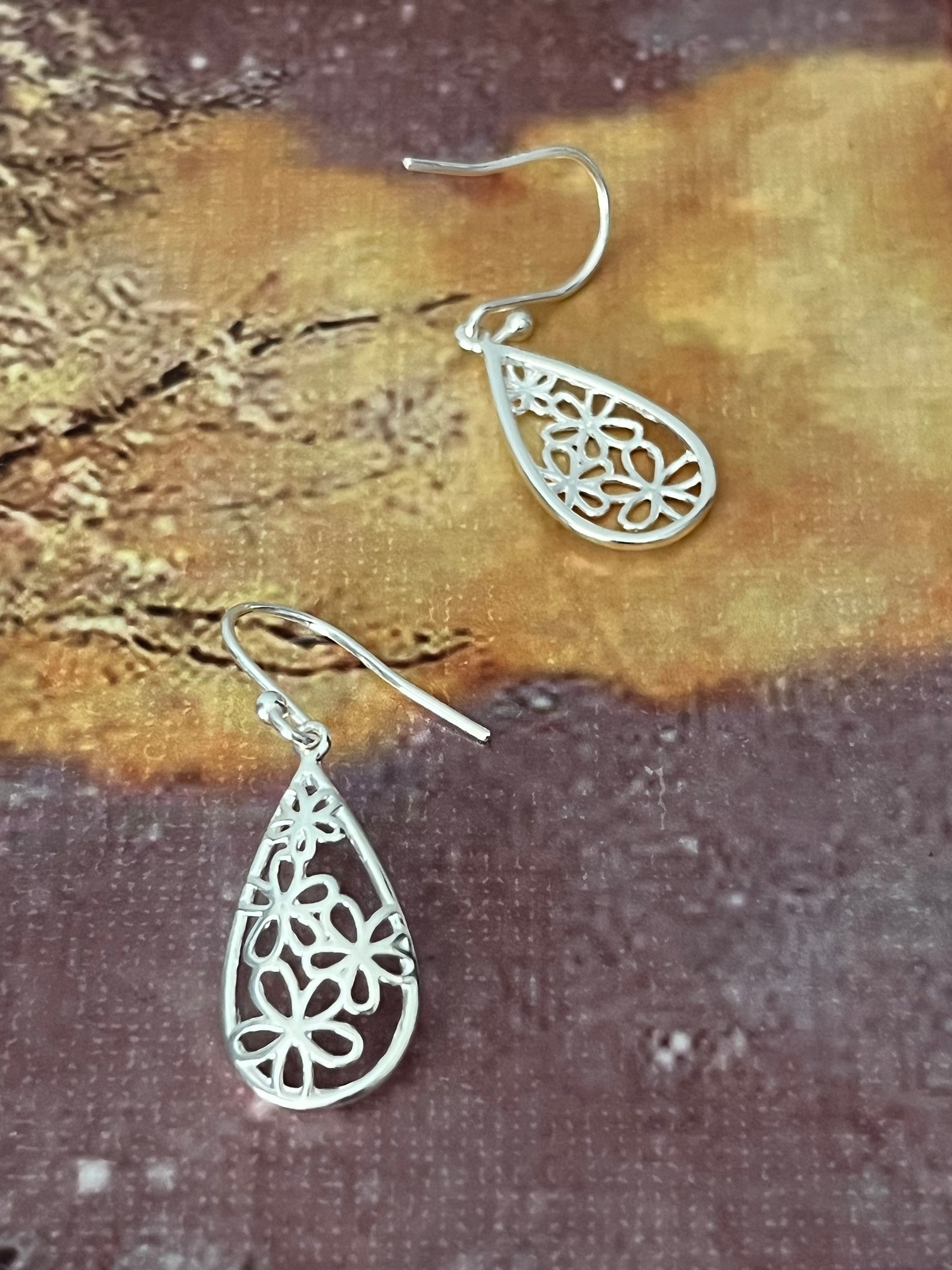 Flower Hook Earrings, 925 Sterling Silver Earrings, Floral Jewelry