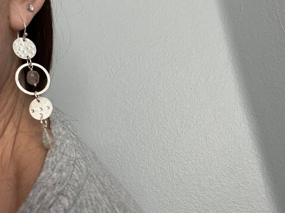 Faceted Labradorite Silver Disk Earrings, 925 Ste… - image 7