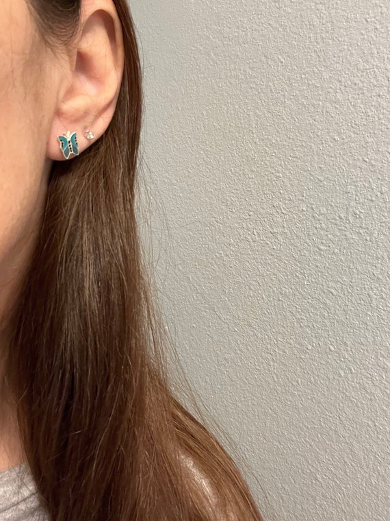 Enamel Butterfly Stud Earrings: 925 Sterling Silv… - image 1