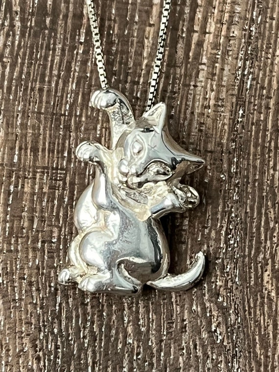 Kitty Cat Pendant Necklace, 925 Sterling Silver C… - image 2