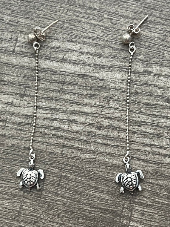 Turtle Dangle Earrings, 925 Sterling Silver, Turtl