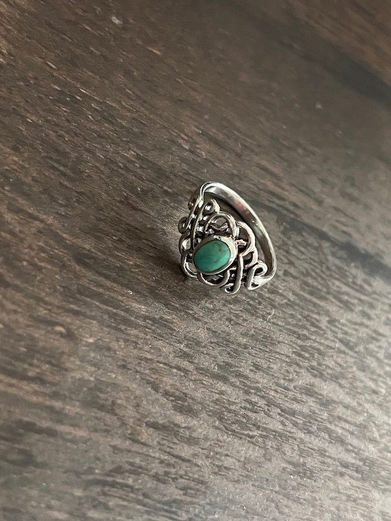 Simulated Turquoise Celtic Knot Ring – Sterling Silver Marquise Ring Size 10