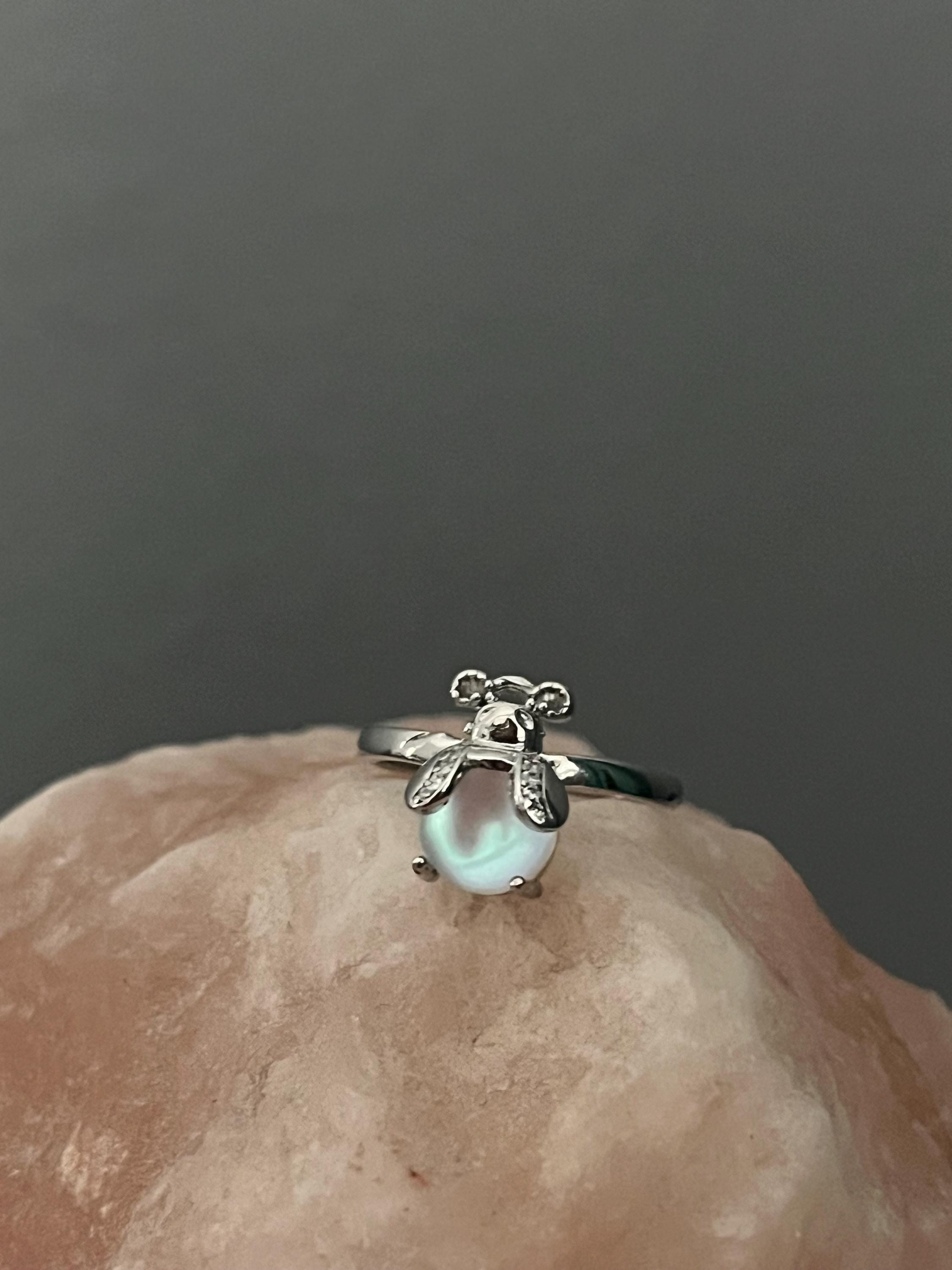 Flowers Rings Firefly Sterling Silver Firefly Ring: Cubic Zirconia, Adjustable Size - Etsy