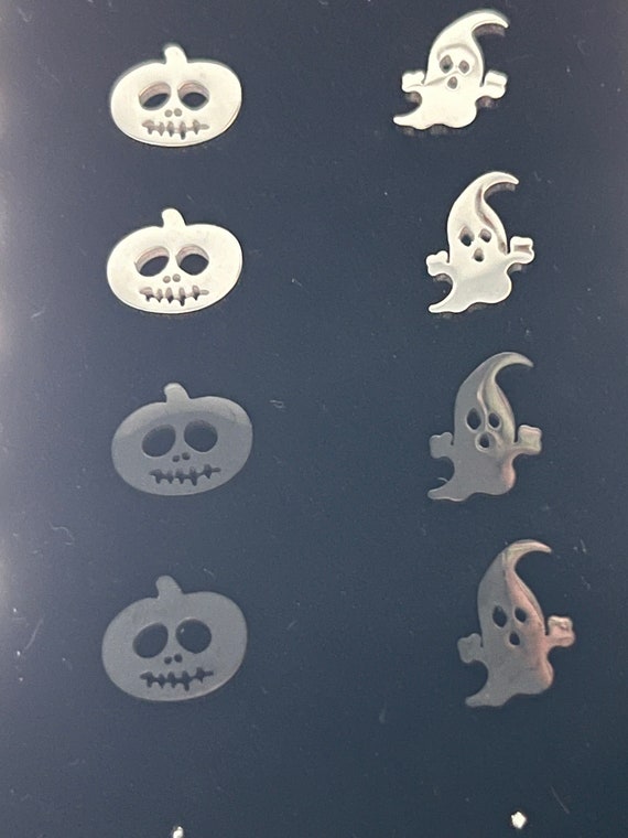 Stainless Steel Ghost & Pumpkin Stud Earrings, Si… - image 1