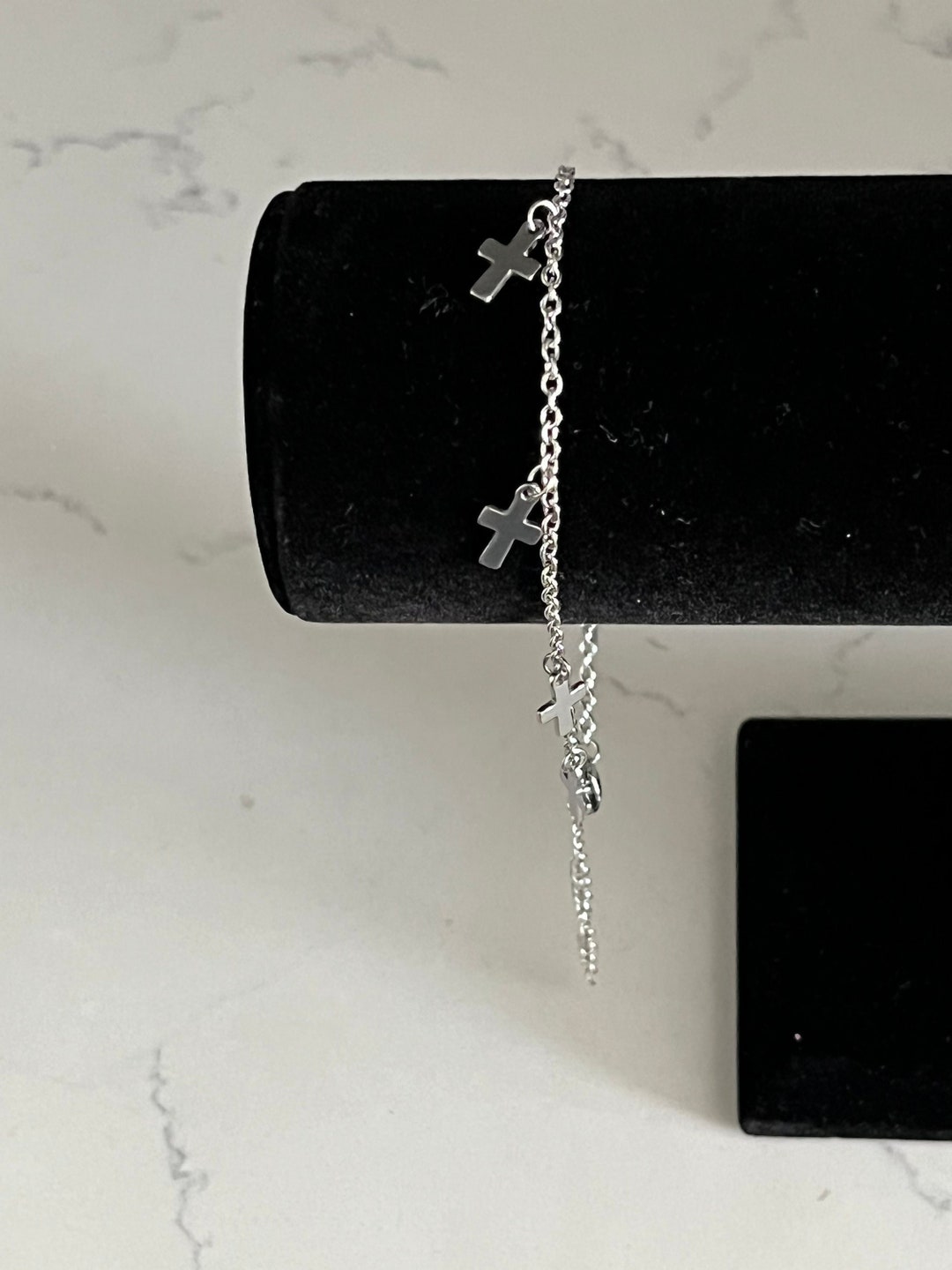 Stainless Steel Anklet With Crosses, Adjustable Crosses Anklet