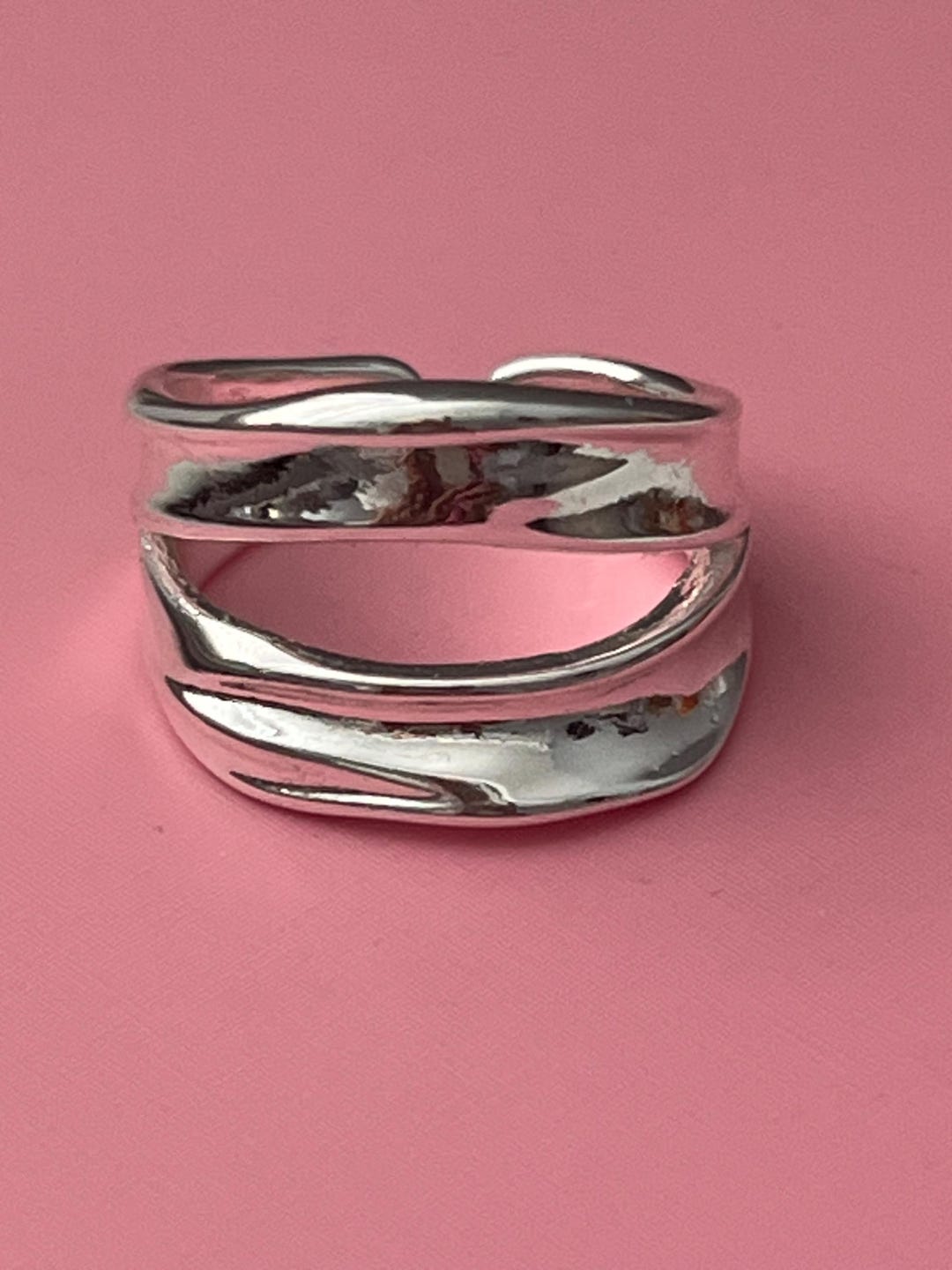 925 Sterling Silver Double Layer Ring: Geometric Fashion Stacking Ring ...
