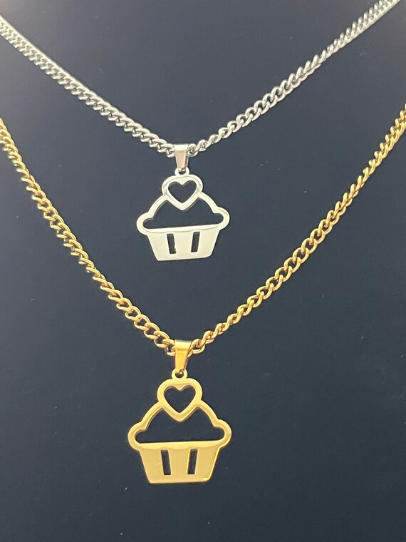 Lovely Heart Cupcake Pendant Necklaces Stainless … - image 3