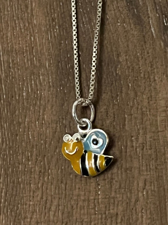 Enamel Bumble Bee 925 Sterling Silver Necklace, Gi