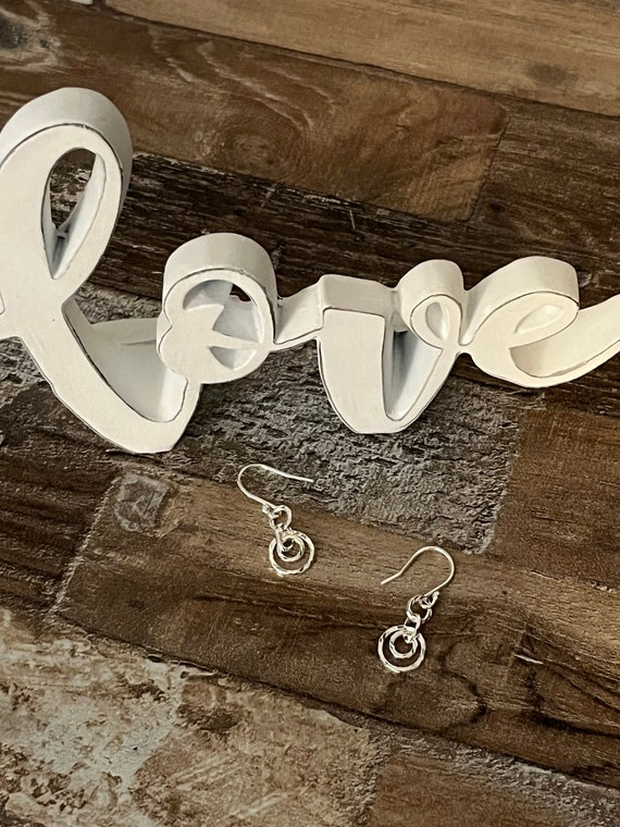 Sterling Silver Dangle Hook Earrings: Diamond Cut… - image 2