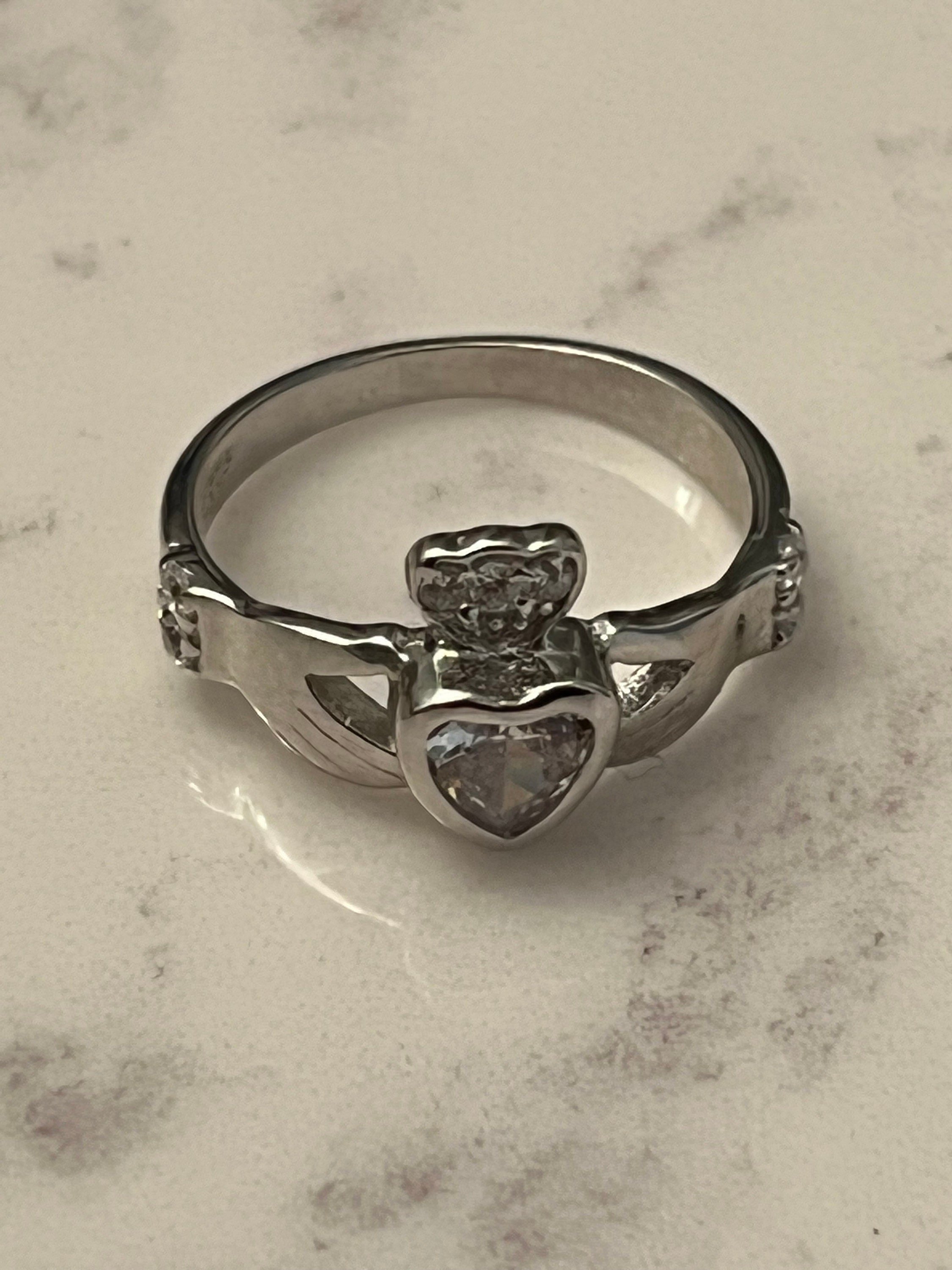 Claddagh Irish Heart Ring, 925 Sterling Silver, Cubic Zirconia Claddagh