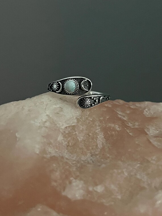 Sterling Silver Larimar Celestial Spoon Ring & Mo… - image 9