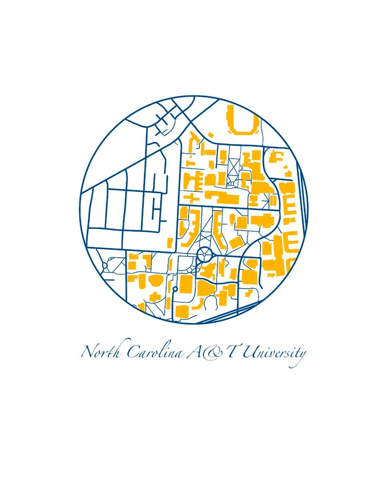 North Carolina A&T Campus Map Print Instant Digital Download Home Decor Aggie Campus Map Etsy