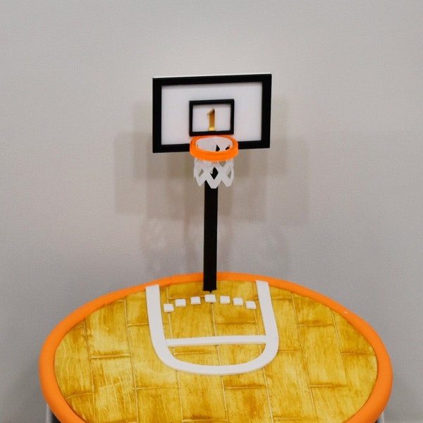 Basketball Hoop Cake Topper, 3D acrylic, Custom age, Customize colors