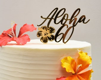 Aloha Hibiscus Custom Age Cake Topper | Hawaiian Luau | Choose Your Color | Graduation | Birthday | Anniversary