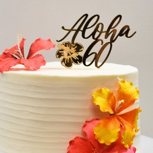 Aloha Hibiscus Custom Age Cake Topper | Hawaiian Luau | Choose Your Color | Graduation | Birthday | Anniversary