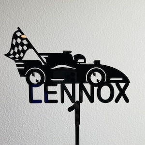 Custom Race Car Cake Topper, Acrylic, Choose Name, Color, & Size, 16+ Colors Available
