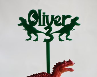 Custom Name & Age Dinosaur Cake Topper, Choose Your Color, Choose Your Size, Personalized Dino Birthday Cake Pick