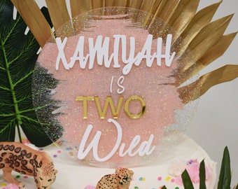 TWO Wild Cake Topper, 2nd Birthday, Jungle, Customize Name & Age, Lots of Colors Available