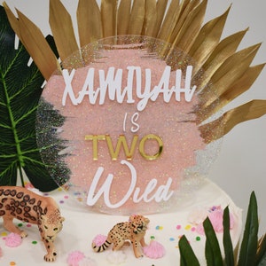 TWO Wild Cake Topper, 2nd Birthday, Jungle, Customize Name & Age, Lots of Colors Available