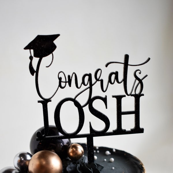 Graduation Cake Topper, Custom, Personalized,  Acrylic, Choose Name, Choose Color, Congrats Grad Cap Cake Topper