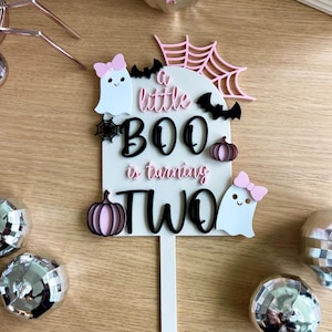 Custom Halloween Cake Topper, Acrylic Boo Two Birthday Decor