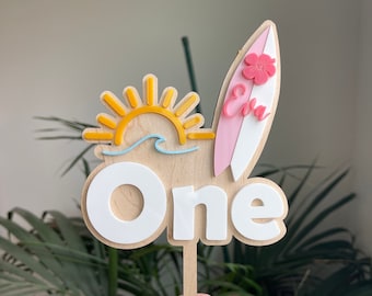 Custom Surfboard Cake Topper, Personalized Age, Name, Colors, Little Surfer, Surfing Cake Pick