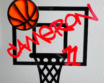Personalized Basketball Hoop Cake Topper: Graffiti Acrylic Cake Pick
