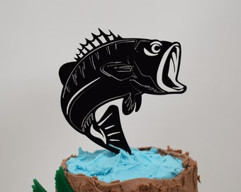 Bass Fish Cake Topper | Choose Your Color | Choose Your Size | Large Mouth Bass | Fishing | Hunting