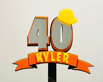 Construction Cake Topper, Birthday, Custom, Personalized Name & Age. Acrylic, Handyman, Contractor, Road Construction