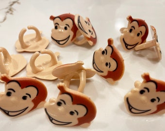 Curious Monkey Birthday Ring Toppers,  George, Lucks, Rare, Decopac, One Dozen